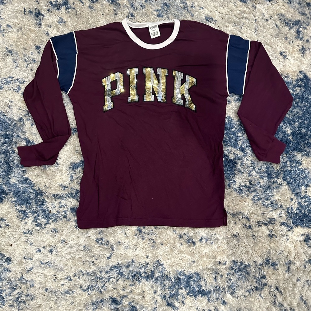 VS Pink Bling Maroon and Blue Long Sleeve Shirt